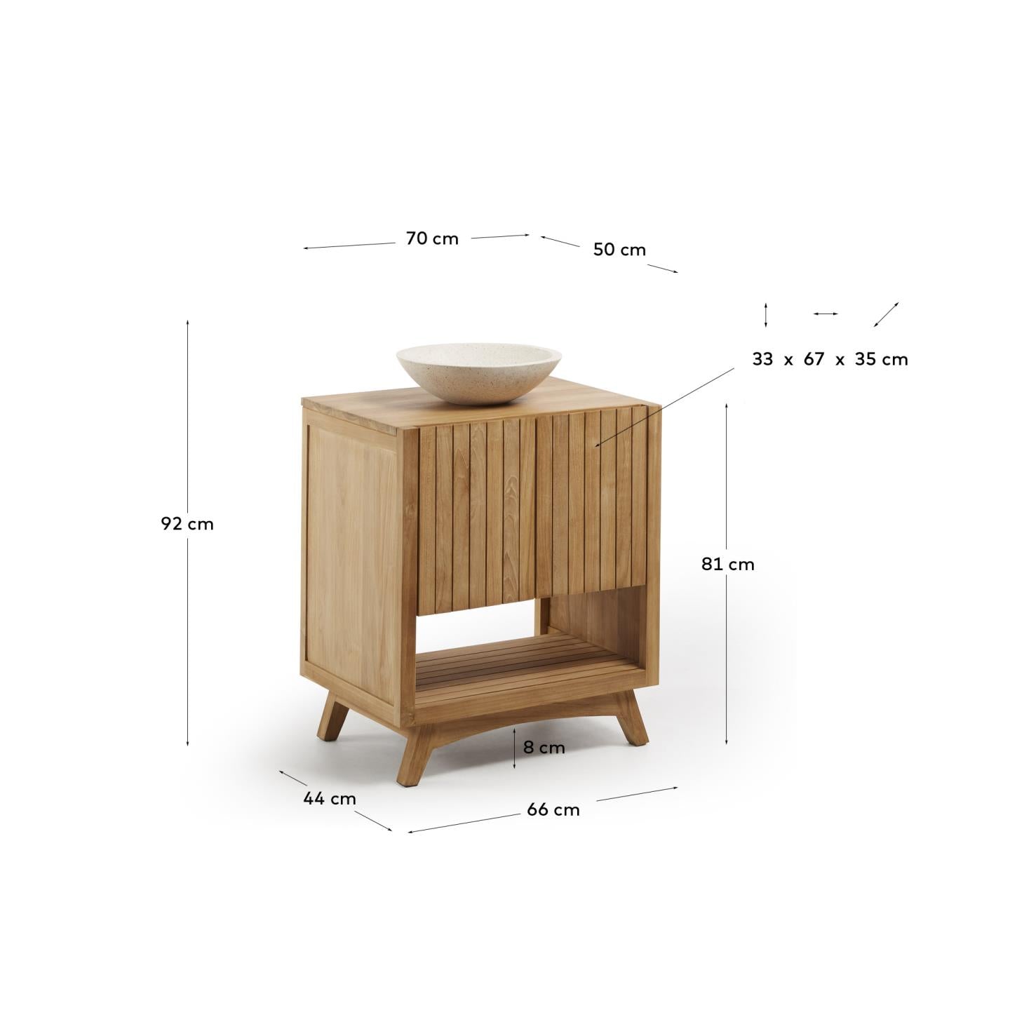 Mueble de baño rectangular Kuveni de madera maciza de teca 70 x 80 cm