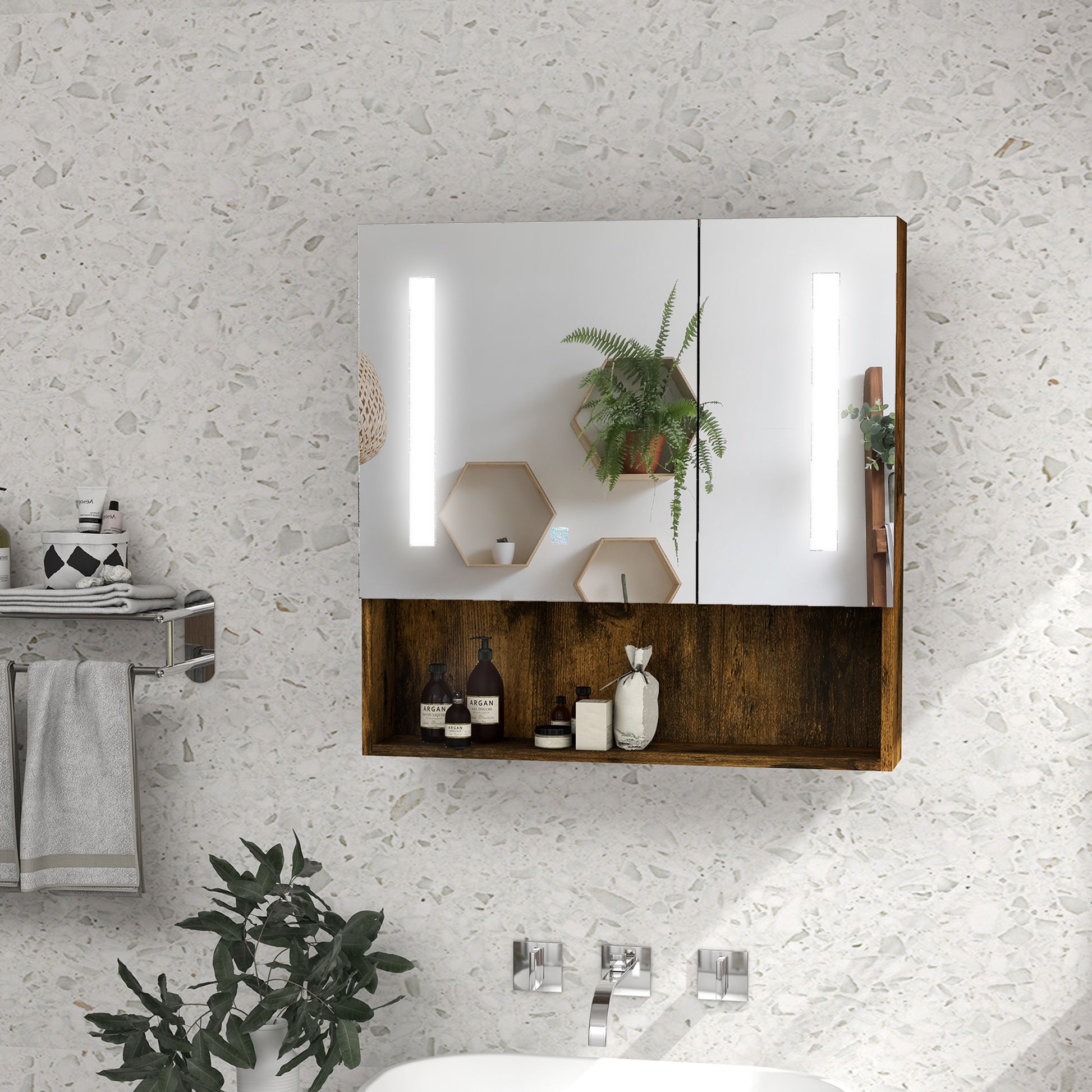 kleankin armario de baño con espejo y luz LED mueble con espejo de pared  con 2
