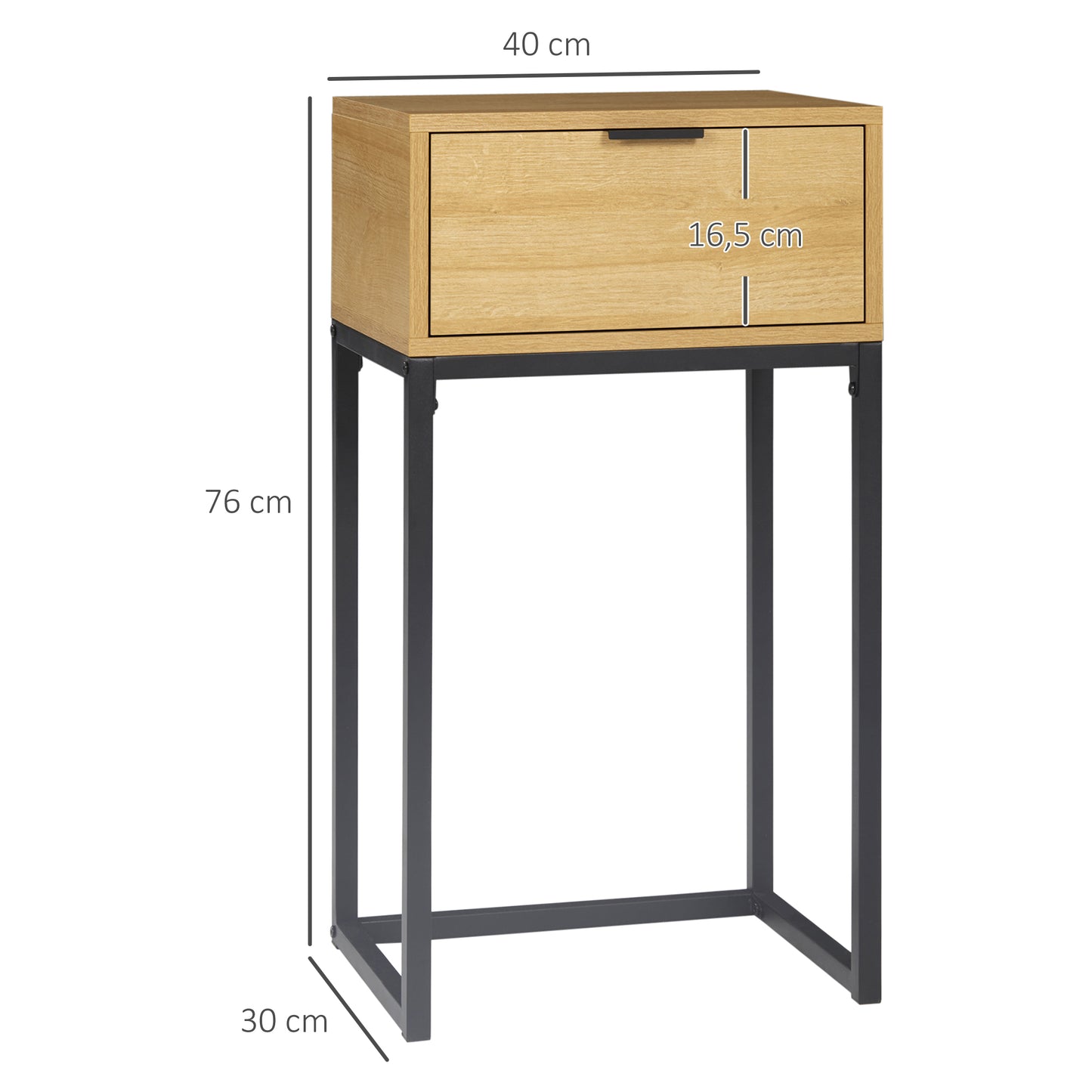 HOMCOM Mesa Auxiliar para Sofá Mesita Auxiliar Moderna con Cajón con Patas de Acero para Pasillo Salón Dormitorio 40x30x76 cm Natural