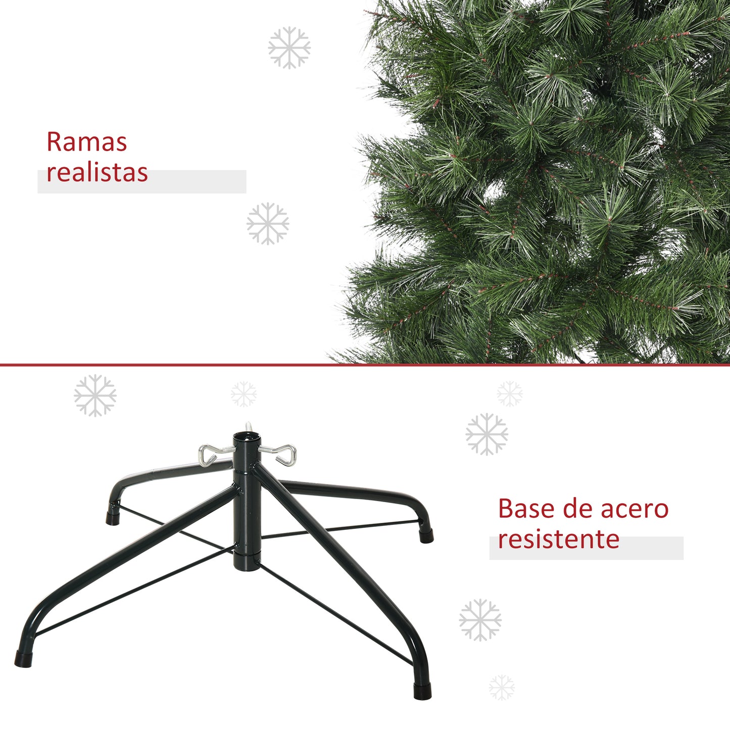 HOMCOM Árbol de Navidad Artificial 180 cm Ignífugo con 493 Ramas Hojas de PVC Apertura Automática Base Plegable y Soporte Metálico Decoración Navideña para Interiores Verde