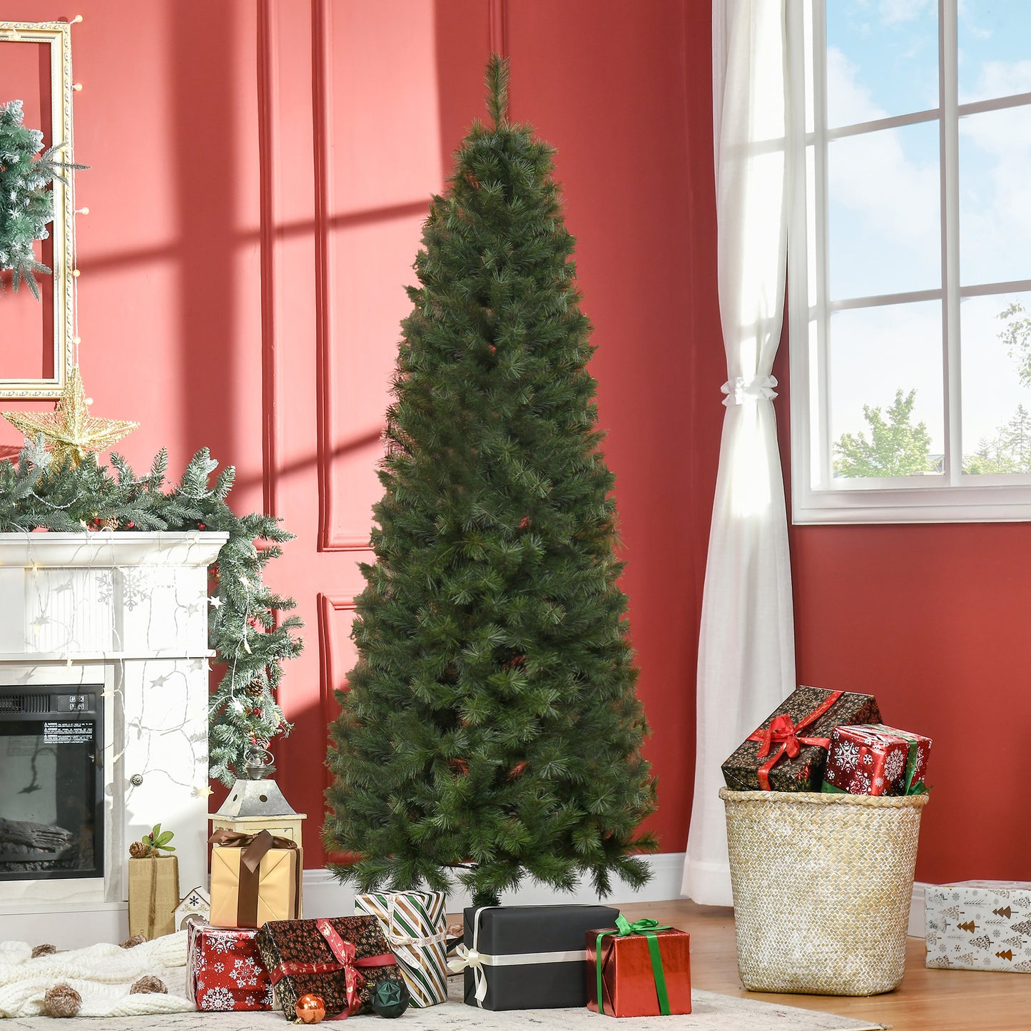 HOMCOM Árbol de Navidad Artificial 180 cm Ignífugo con 493 Ramas Hojas de PVC Apertura Automática Base Plegable y Soporte Metálico Decoración Navideña para Interiores Verde