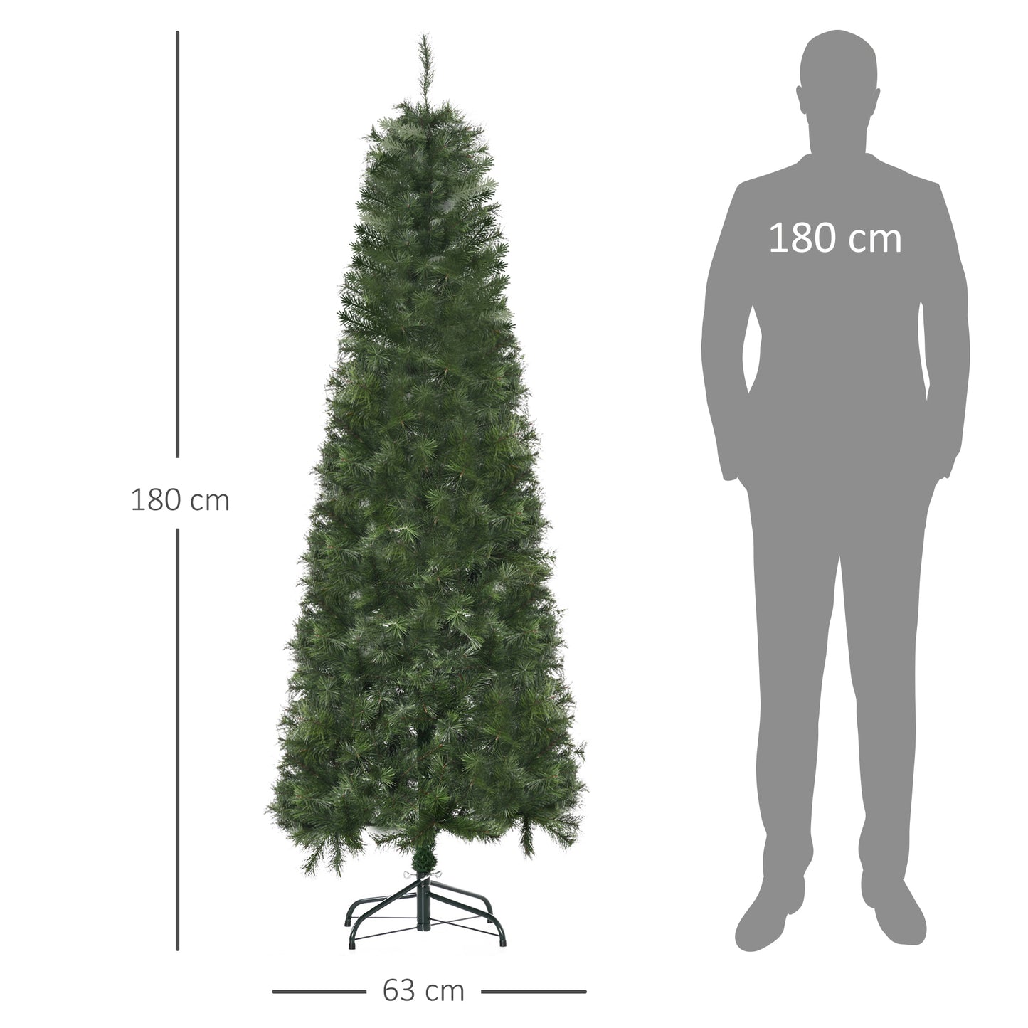 HOMCOM Árbol de Navidad Artificial 180 cm Ignífugo con 493 Ramas Hojas de PVC Apertura Automática Base Plegable y Soporte Metálico Decoración Navideña para Interiores Verde