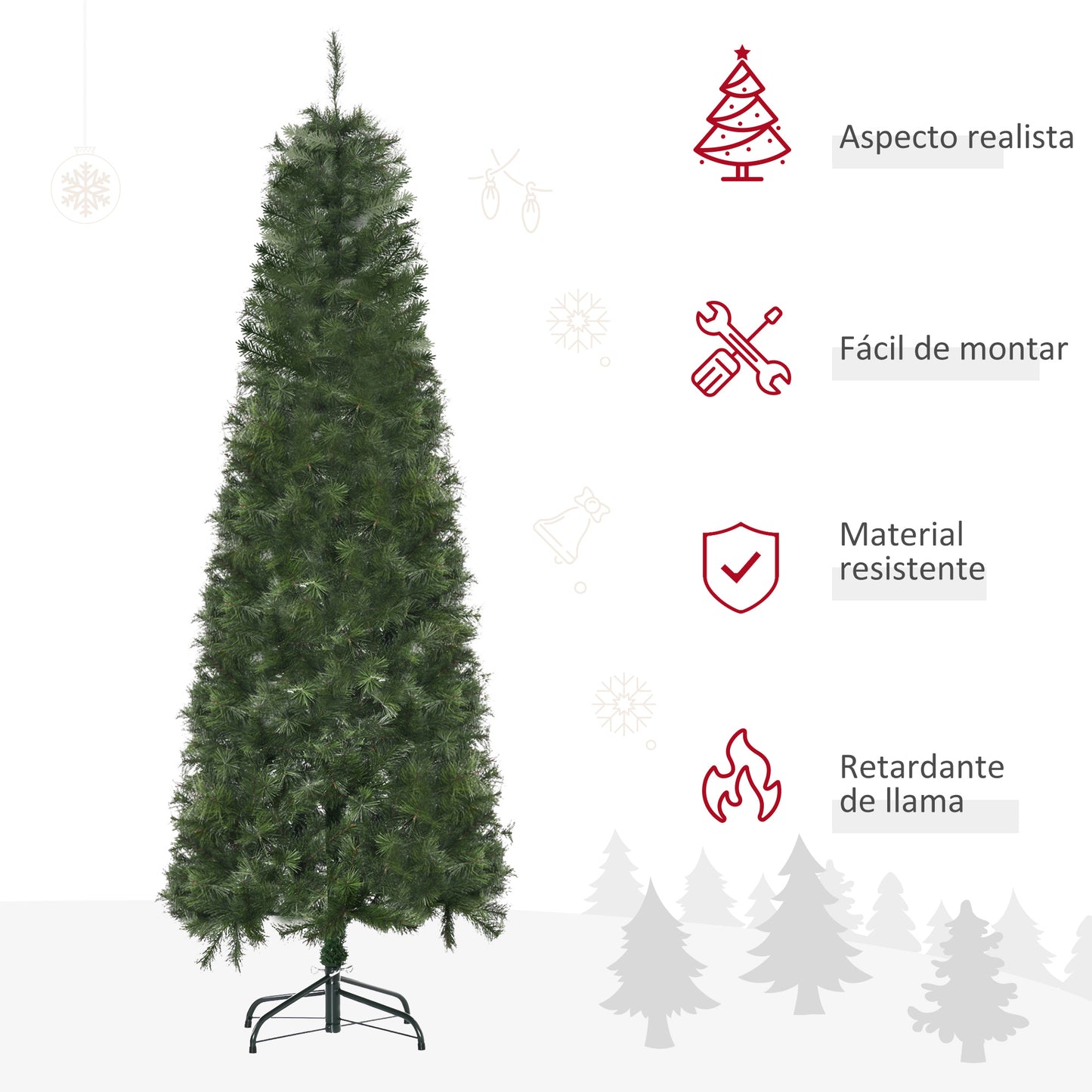 HOMCOM Árbol de Navidad Artificial 180 cm Ignífugo con 493 Ramas Hojas de PVC Apertura Automática Base Plegable y Soporte Metálico Decoración Navideña para Interiores Verde