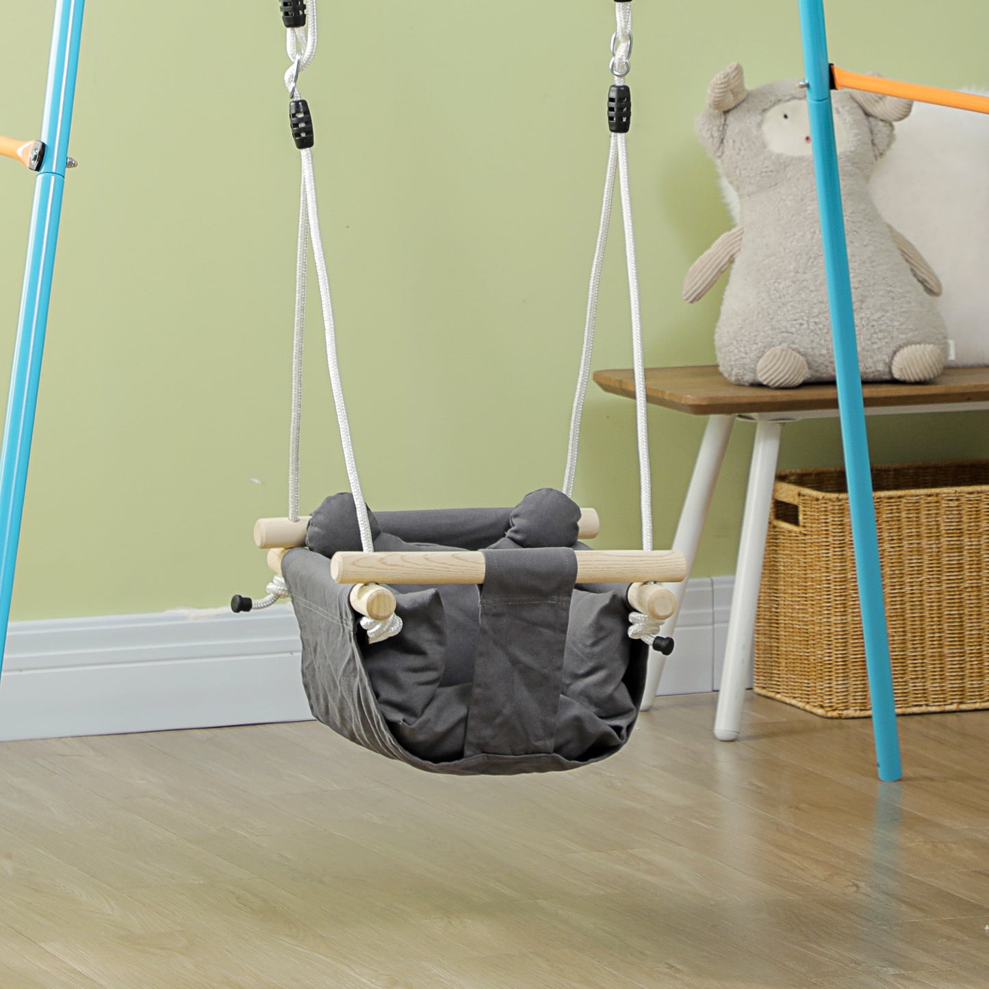 AIYAPLAY Columpio para Bebés de 9-36 Meses con Cuerdas Ajustables Columpio Infantil con Asiento Acolchado Carga 70 kg para Interiores y Exteriores 40x40x110-180 cm Gris Oscuro