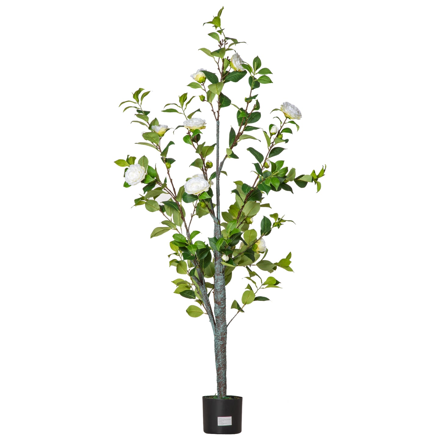 HOMCOM Árbol de Camelia Artificial 150 cm con Maceta de Cemento Hojas Realistas y Flores de Tela Planta Sintética Decoración para Hogar Oficina y Exterior Verde