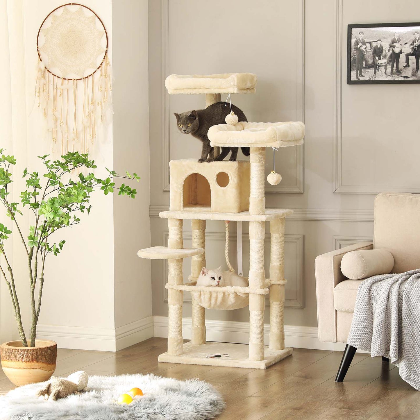 Árbol para Gatos de Altura 143 cm Torre para Gatos Rascadores Tela de Felpa-Feandrea