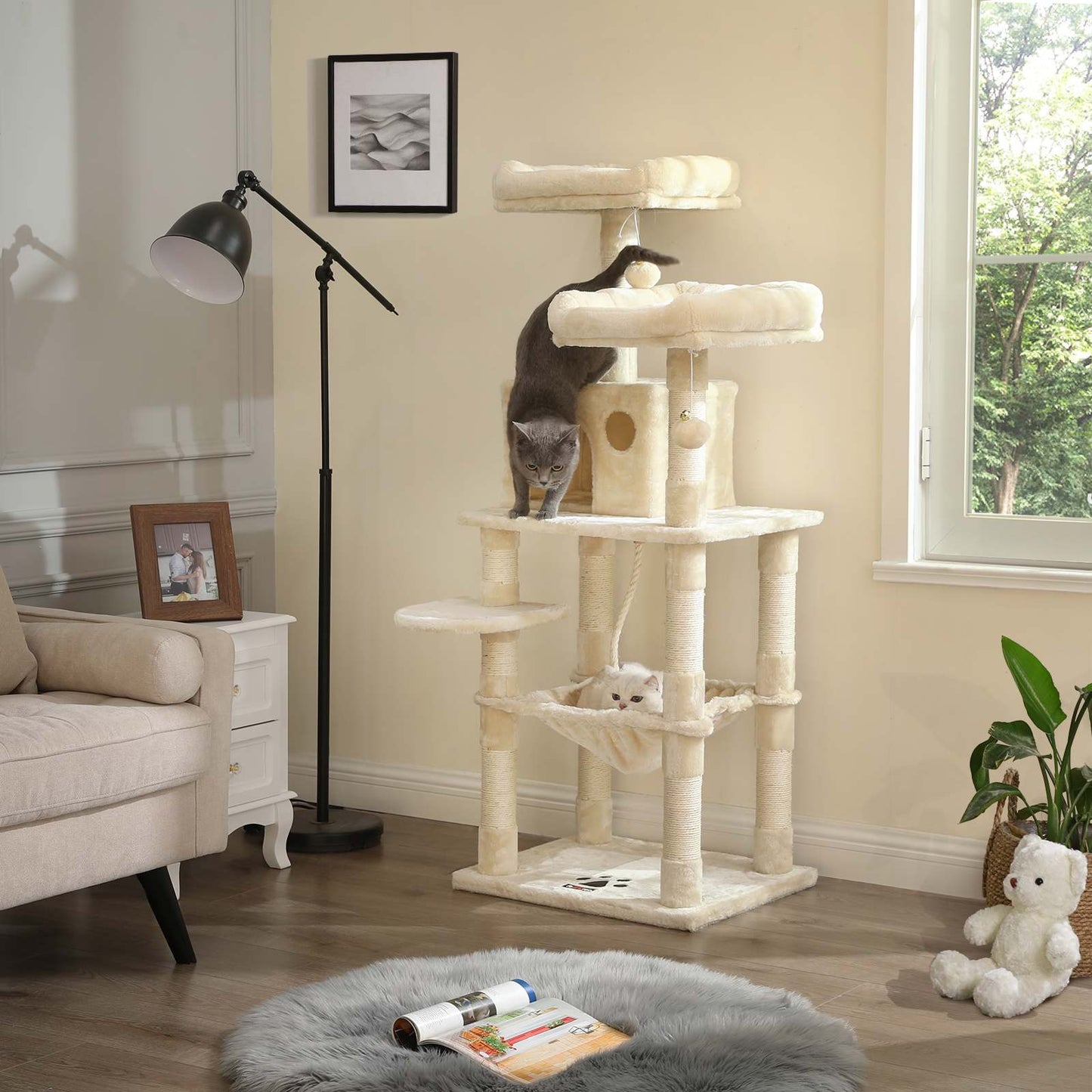 Árbol para Gatos de Altura 143 cm Torre para Gatos Rascadores Tela de Felpa-Feandrea