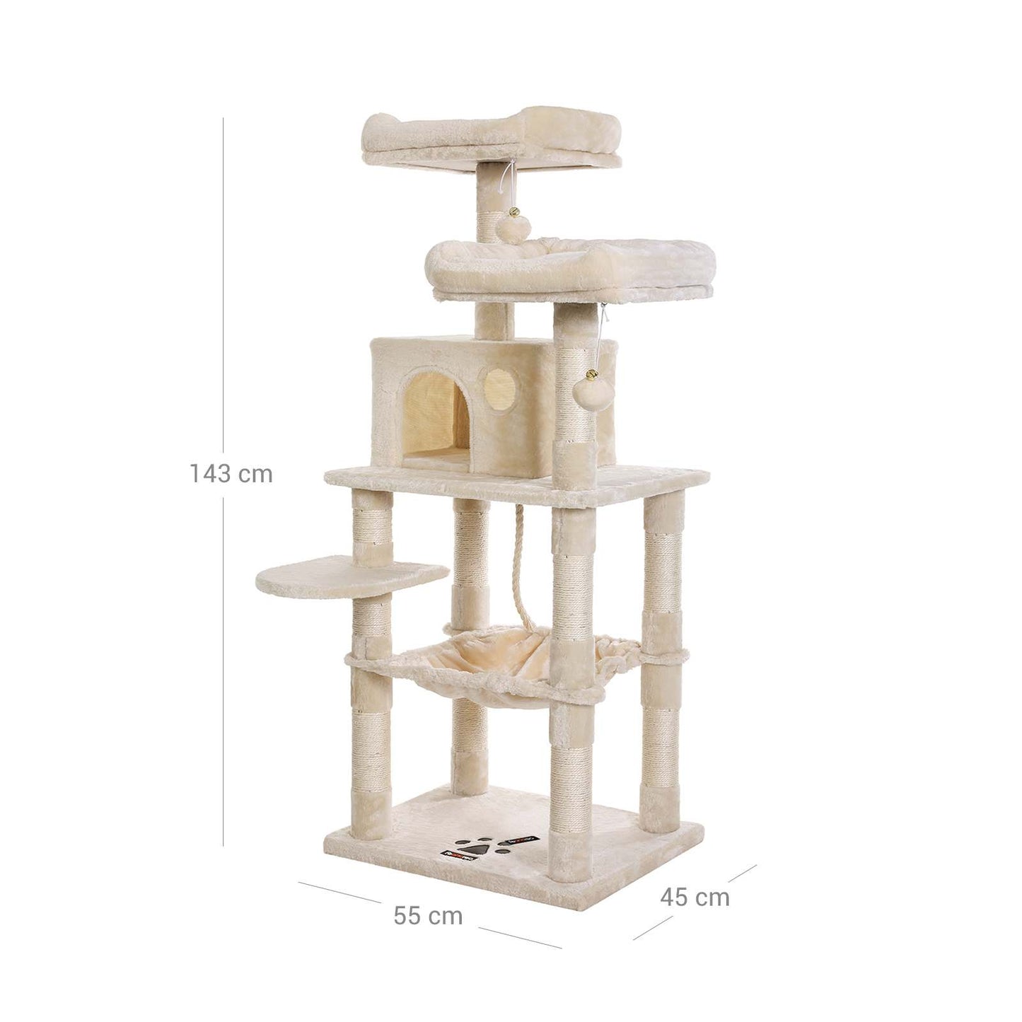 Árbol para Gatos de Altura 143 cm Torre para Gatos Rascadores Tela de Felpa-Feandrea