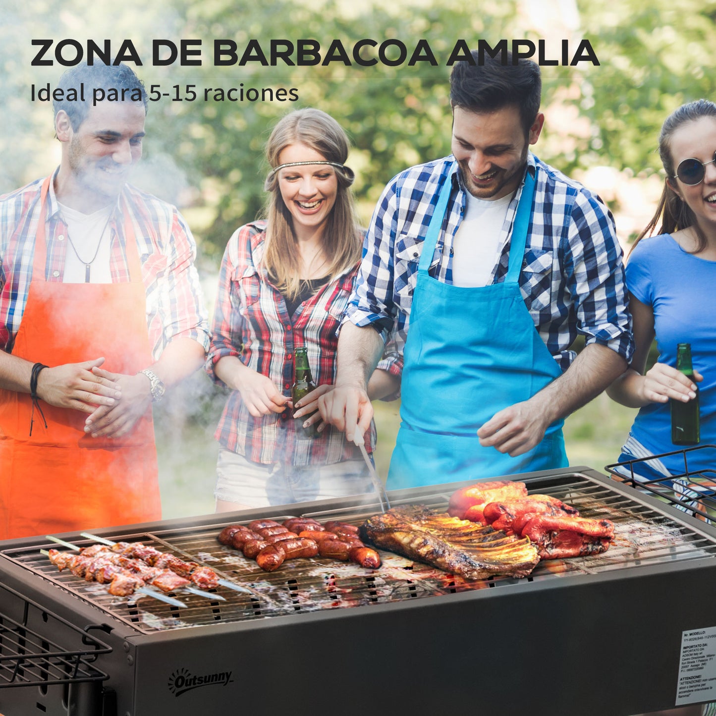 Outsunny Barbacoa de Carbón con 2 Parrillas de Acero Inoxidable Barbacoa Portátil con 2 Especieros para Acampar Picnic Camping Jardín 77x30x70 cm Negro