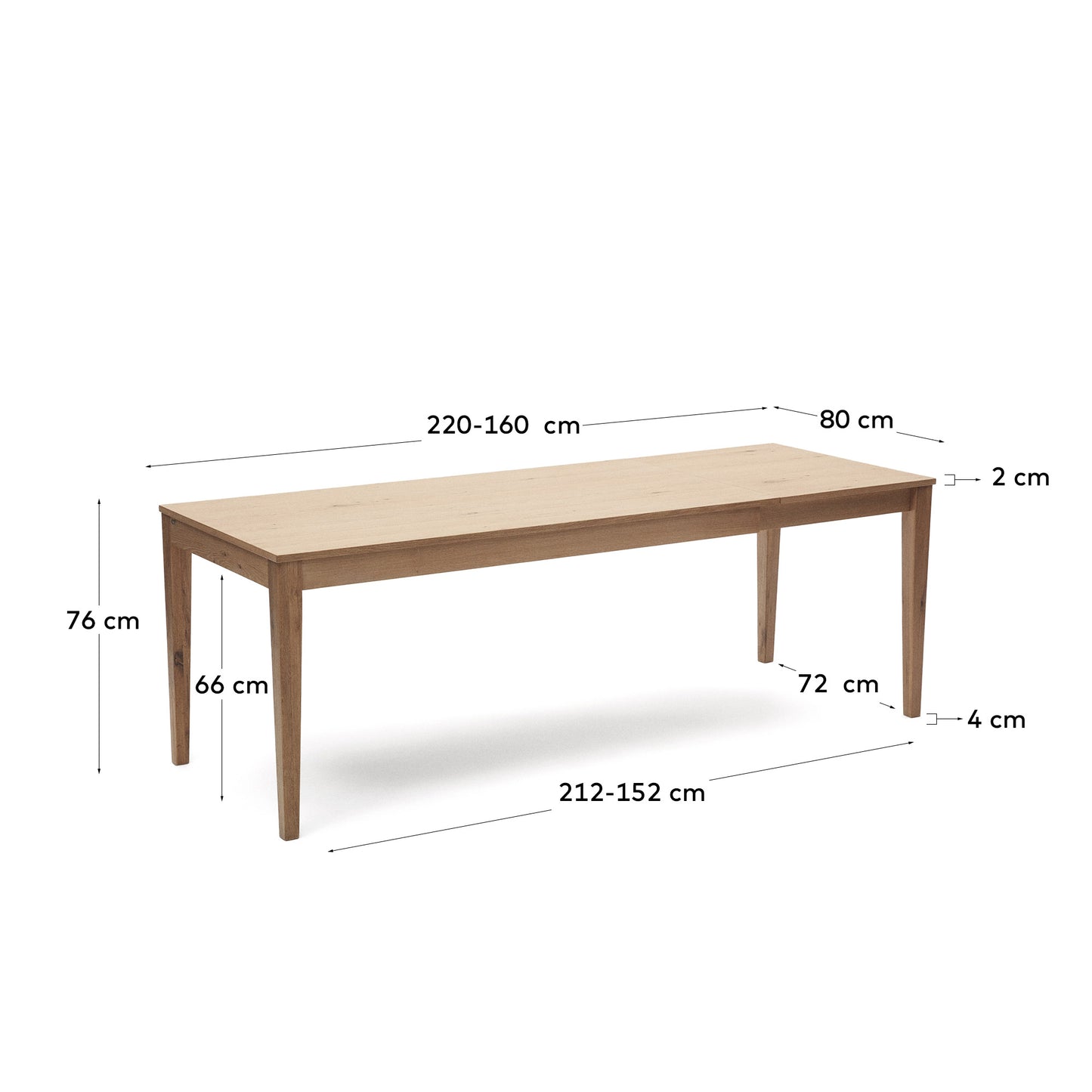 Mesa extensible Yain de chapa y madera maciza de roble 160 (220) x 80 cm