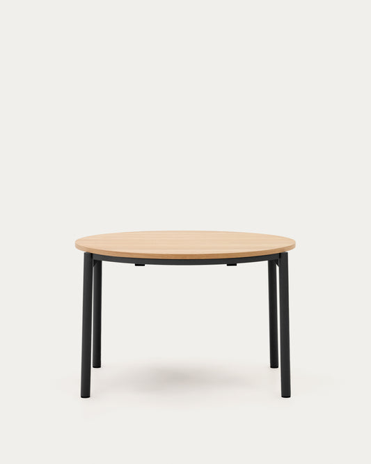 Mesa extensible redonda Montuiri chapa de roble y patas de acero acabado negro Ø 120 (200) cm