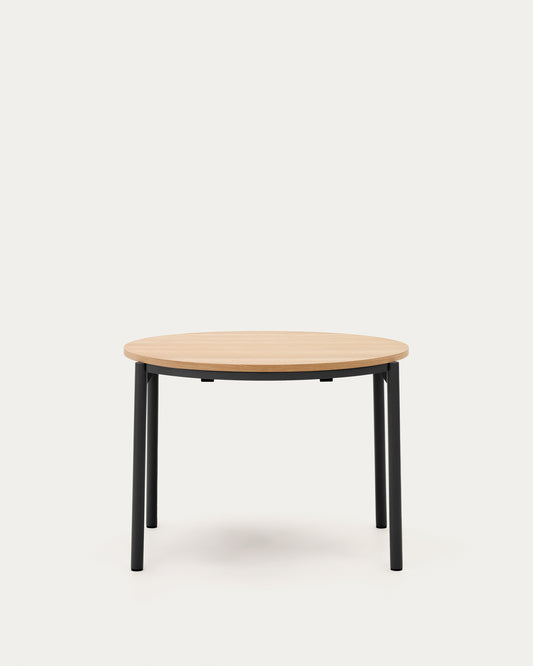 Mesa extensible redonda Montuiri chapa de roble y patas de acero acabado negro Ø90(130) cm