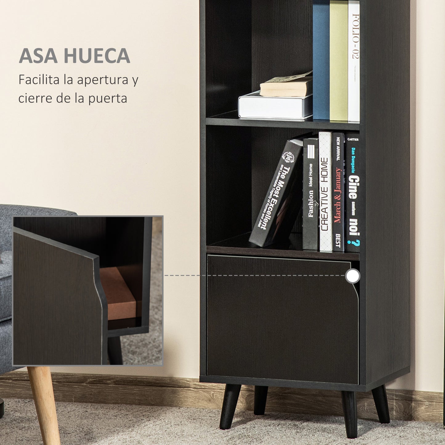 HOMCOM Estantería para Libros con 3 Estantes Abiertos y Cajón Librería Moderno para Almacenamiento Juguetes CDs Plantas 40x30x129,5 cm Negro