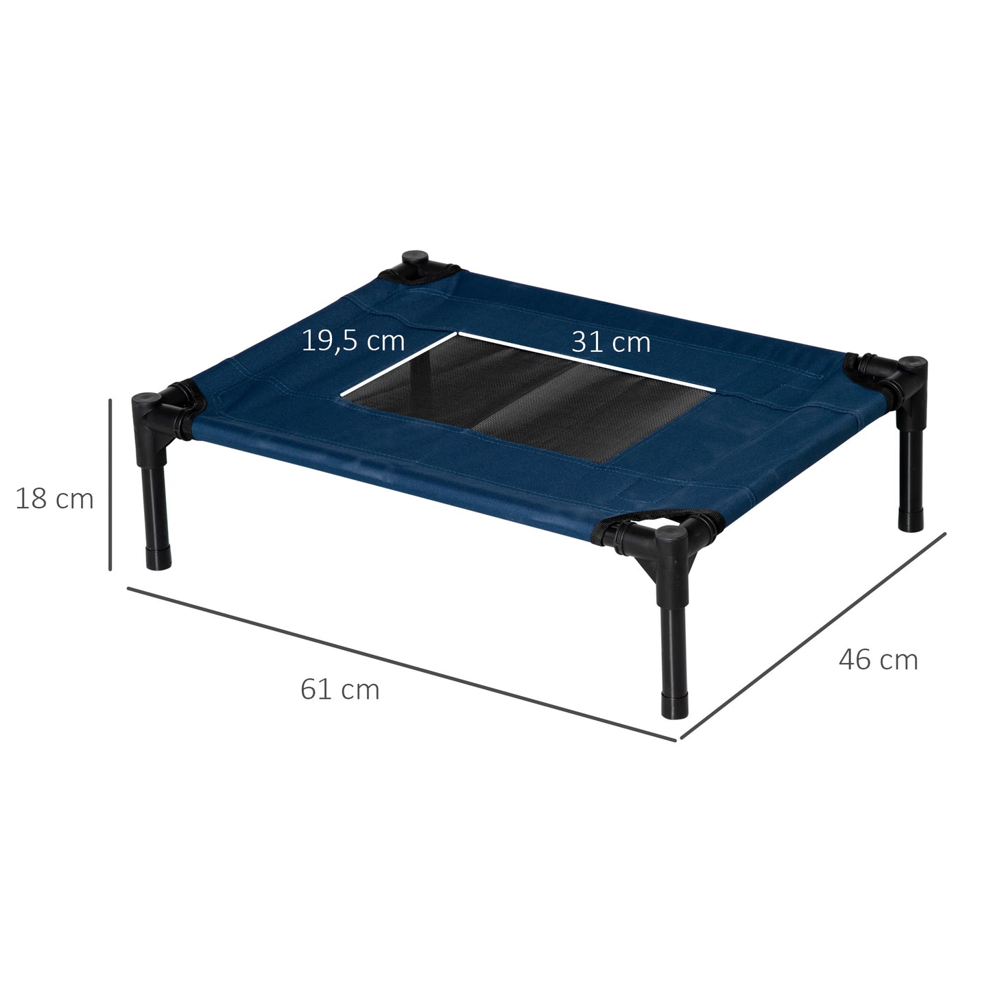 PawHut Cama Elevada para Perros Gatos Portátil Cama para Mascotas con Zona de Malla Transpirable y Tela Oxford para Interior Exterior 61x46x18 cm Azul