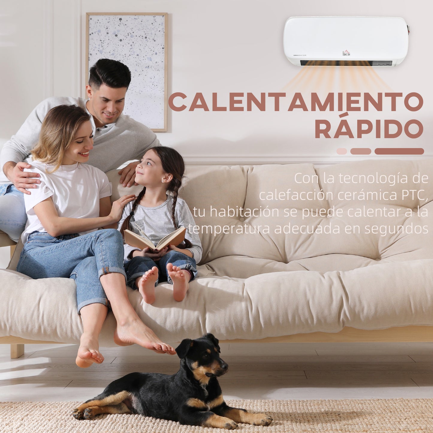 HOMCOM Calefactor Baño de Pared 1000W/2000W con Mando a Distancia 3 Modos de Viento Temporizador de 12H Termostato y Sistema Antivuelco para 25 m² 45x18,6x11,5 cm Blanco