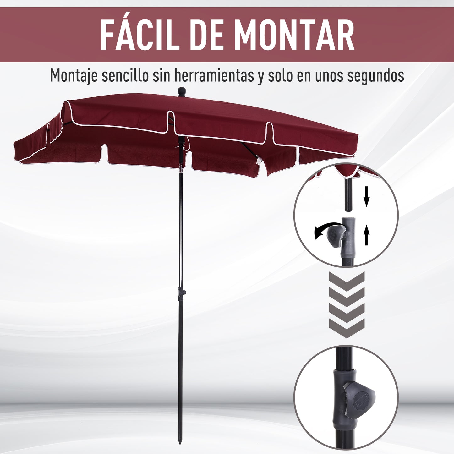 Outsunny Sombrilla de Jardín de Aluminio 198x130x245 cm Parasol de Jardín Rectangular con Función de Inclinación para Terraza Patio Exterior Rojo Vino