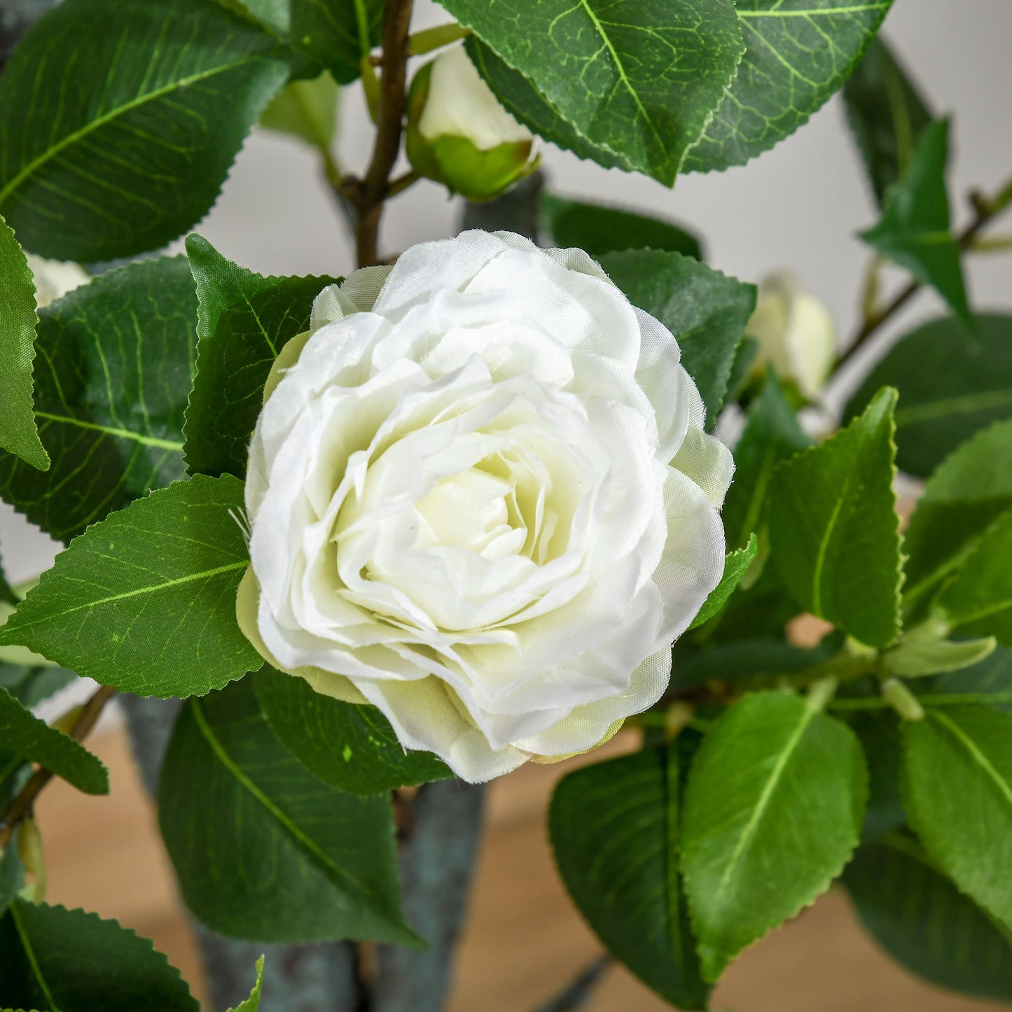 HOMCOM Árbol de Camelia Artificial 150 cm con Maceta de Cemento Hojas Realistas y Flores de Tela Planta Sintética Decoración para Hogar Oficina y Exterior Verde