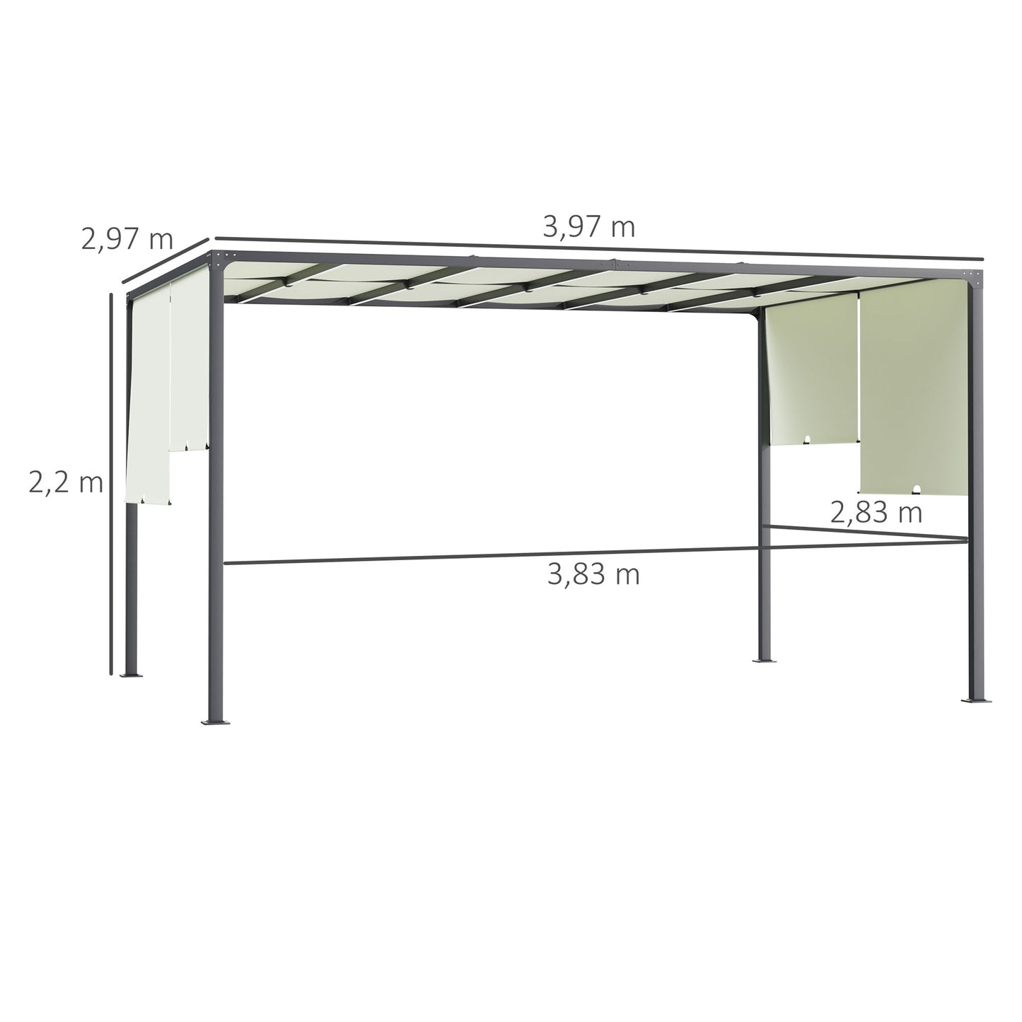 Outsunny Cenador de Jardín Pérgola 3x4 m con Techo Deslizable con Luces LED Energía Solar Marco de Acero Carpa para Patio Terraza Balcón Crema