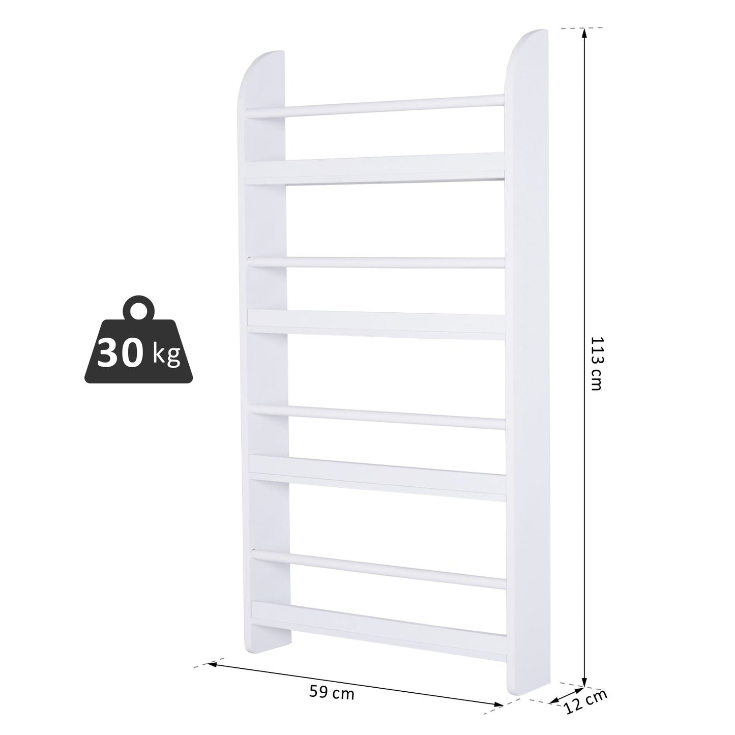 HOMCOM Estantería de Pared de Libros con 4 Estantes Librería Infantil para Hogar Oficina Carga 30kg 59x12x113cm Blanco