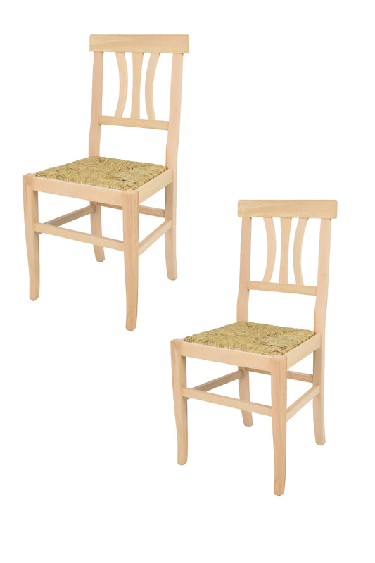 Tommychairs - Set 2 sillas de Cocina y Comedor Artemisia, Estructura en Madera de Haya lijada, no tratada, 100% Natural y Asiento en Paja