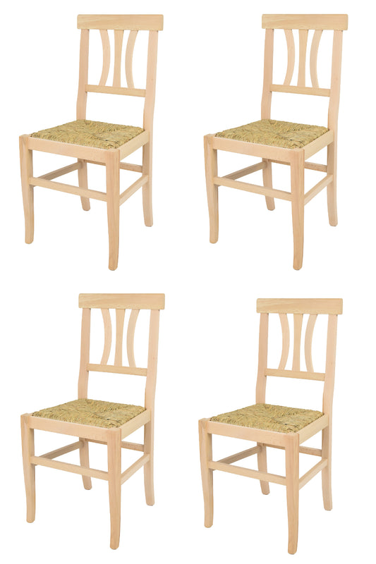 Tommychairs - Set 4 sillas de Cocina y Comedor Artemisia, Estructura en Madera de Haya lijada, no tratada, 100% Natural y Asiento en Paja