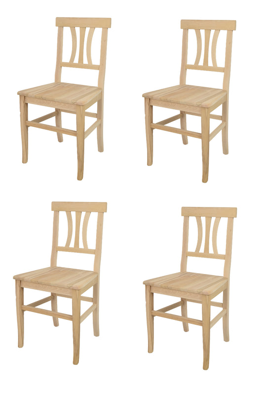 Tommychairs - Set 4 sillas Artemisia para Cocina y Comedor, Estructura en Madera de Haya lijada, no tratada, 100% Natural y Asiento en Madera