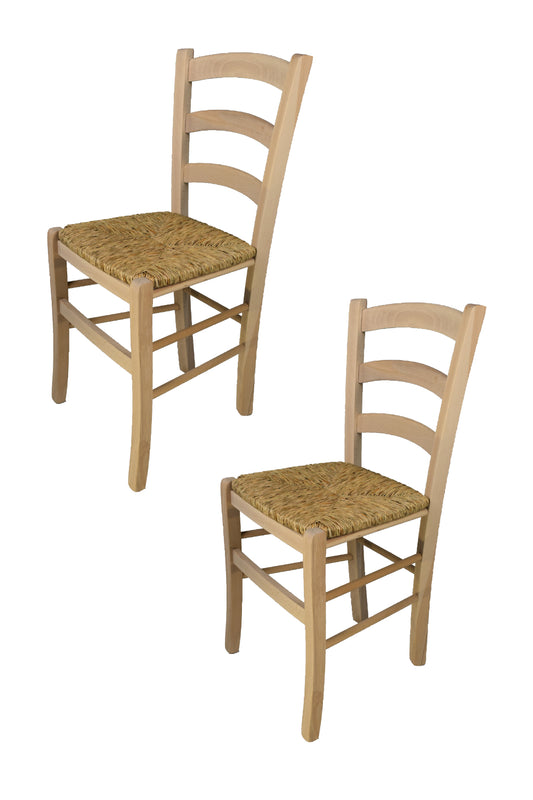 Tommychairs - Set 2 sillas de Cocina y Comedor  Venezia, Estructura en Madera de Haya lijada, no tratada, 100% Natural y Asiento en Paja