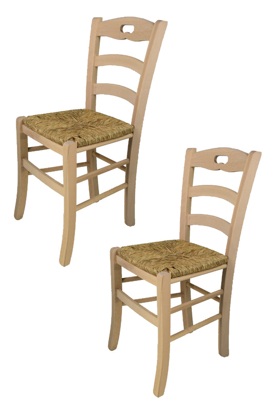 Tommychairs - Set 2 sillas de cocina y comedor Savoie , estructura en madera de haya lijada, no tratada, 100% natural y asiento en paja