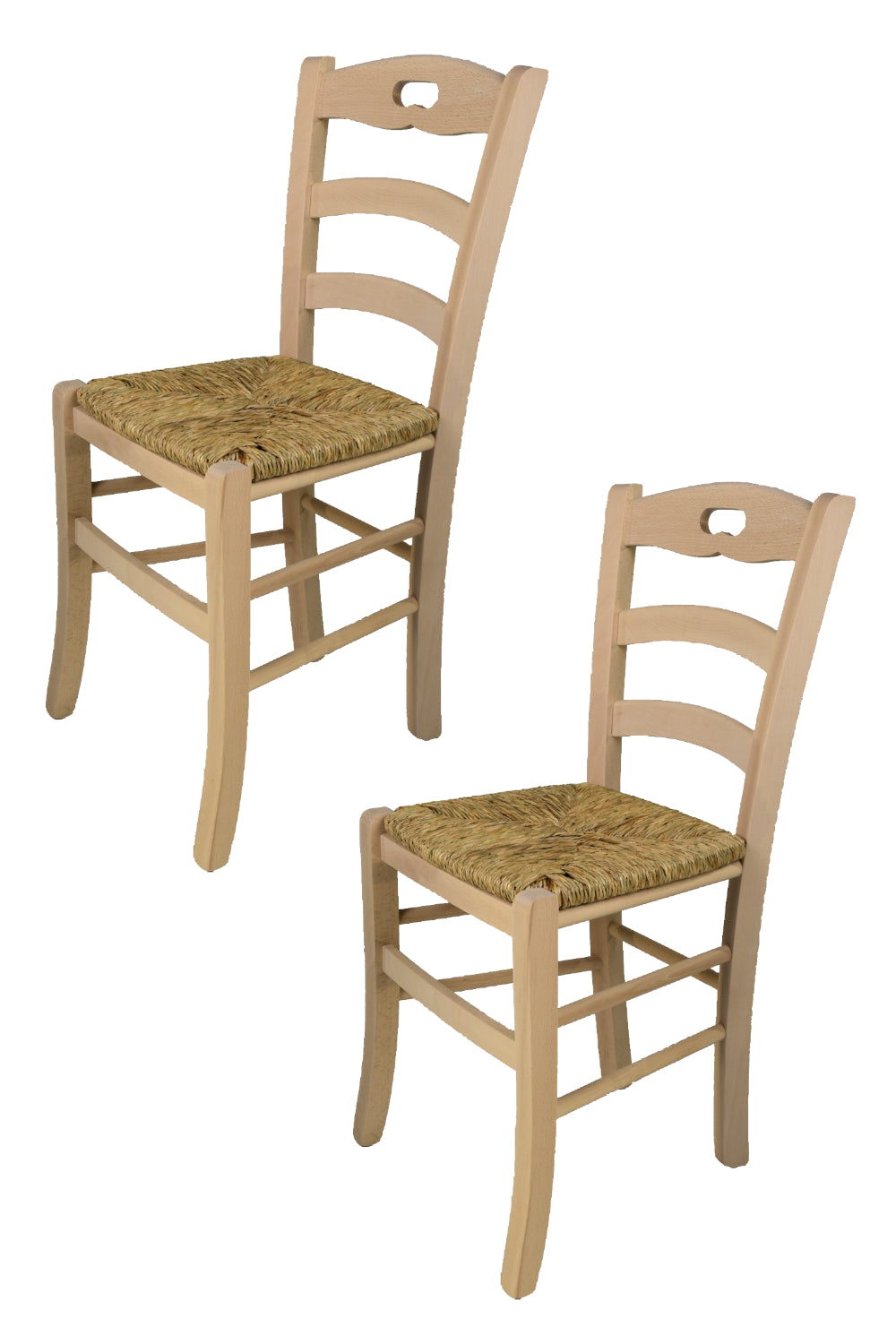 Tommychairs - Set 2 sillas de cocina y comedor Savoie , estructura en madera de haya lijada, no tratada, 100% natural y asiento en paja