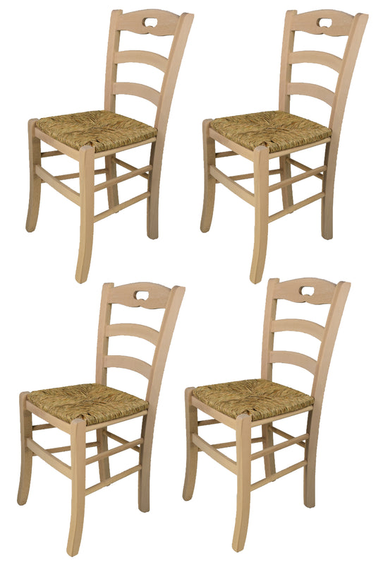 Tommychairs - Set 4 sillas de cocina y comedor Savoie , estructura en madera de haya lijada, no tratada, 100% natural y asiento en paja