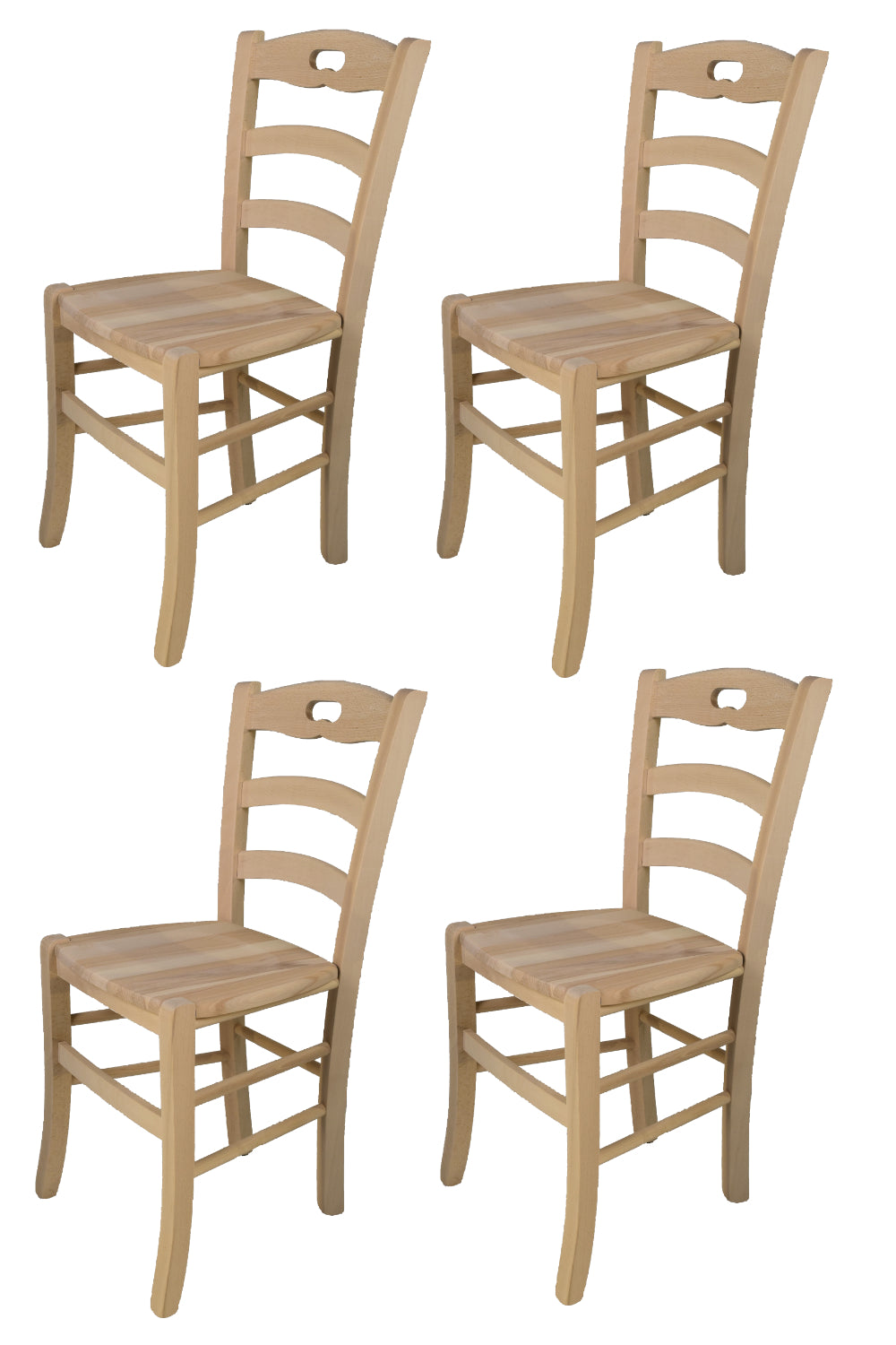 Tommychairs - Set 4 sillas de cocina y comedor Savoie , estructura en madera de haya lijada, no tratada, 100% natural y asiento en madera