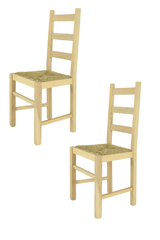 Tommychairs - Set 2 sillas de Cocina y Comedor  Rustica, estructura en madera de haya lijada, no tratada, 100% natural y asiento en paja