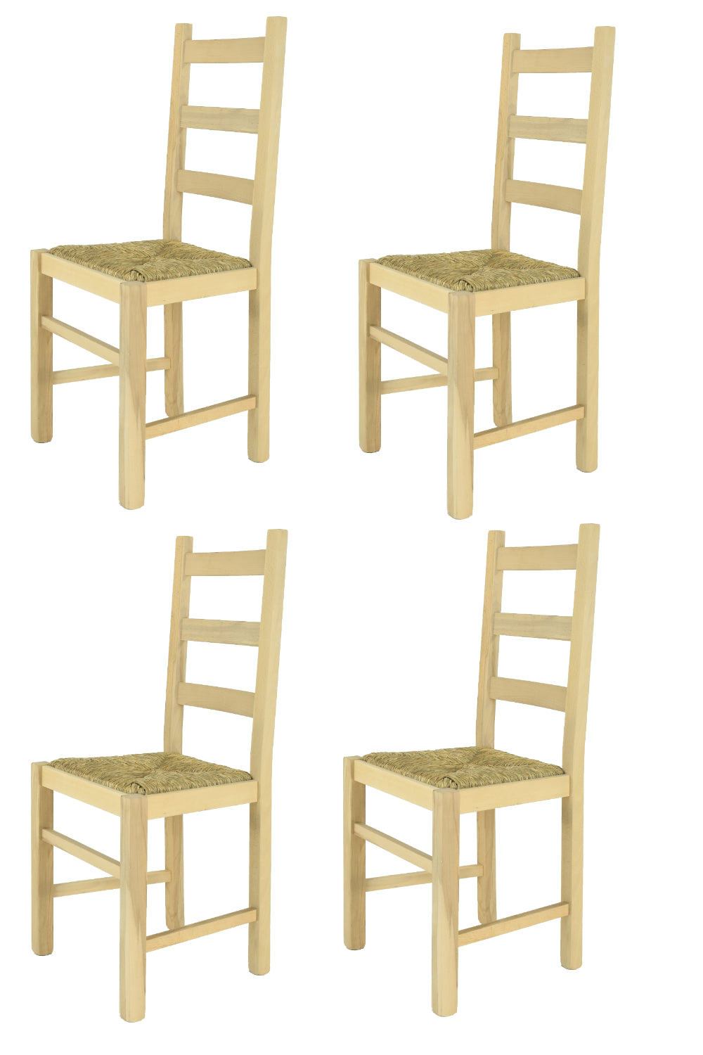 Tommychairs - Set 4 sillas de Cocina y Comedor  Rustica, Estructura en Madera de Haya lijada, no tratada, 100% Natural y Asiento en Paja