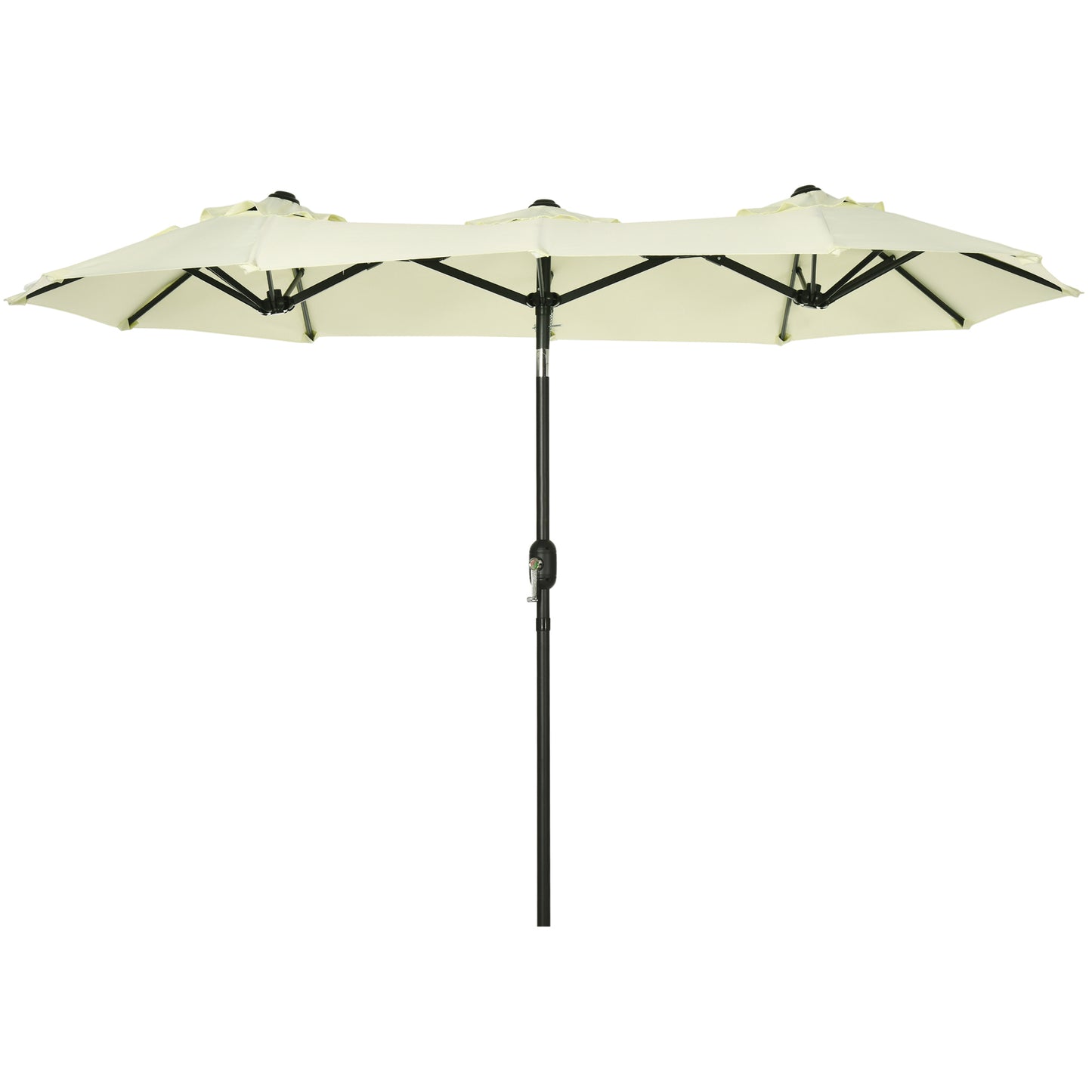 Outsunny Sombrilla Doble 285x147x227 cm Sombrilla de Jardín con Inclinación de 45° Manivela Costillas de Acero y 3 Orificios de Ventilación para Terraza Balcón Piscina Beige