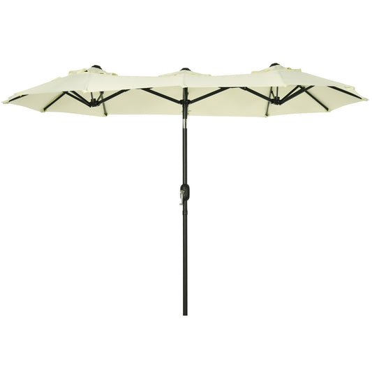 Outsunny Sombrilla Doble 285x147x227 cm Sombrilla de Jardín con Inclinación de 45° Manivela Costillas de Acero y 3 Orificios de Ventilación para Terraza Balcón Piscina Beige