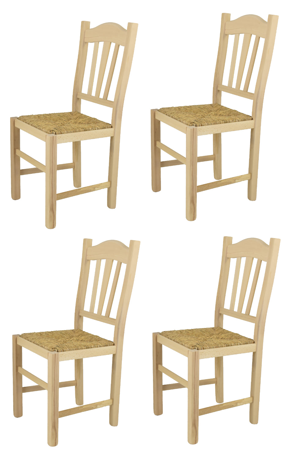 Tommychairs - Set 4 sillas de Cocina y Comedor Silvana, Estructura en Madera de Haya lijada, no tratada, 100% Natural y Asiento en Paja