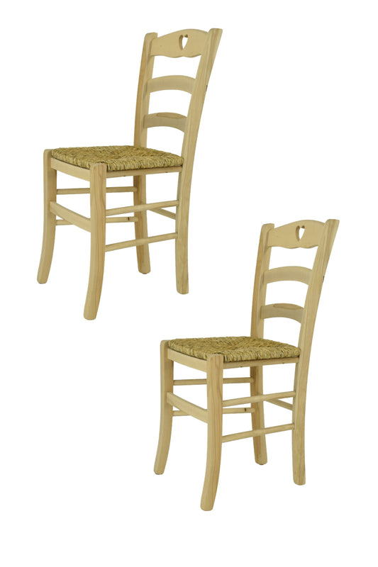 Tommychairs - Set 2 sillas de Cocina y Comedor Cuore, estructura en madera de haya lijada, no tratada, 100% natural y asiento en paja