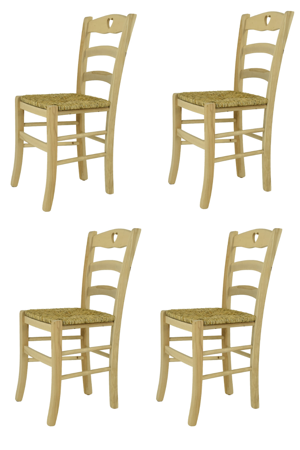 Tommychairs - Set 4 sillas de Cocina y Comedor Cuore, estructura en madera de haya lijada, no tratada, 100% natural y asiento en paja