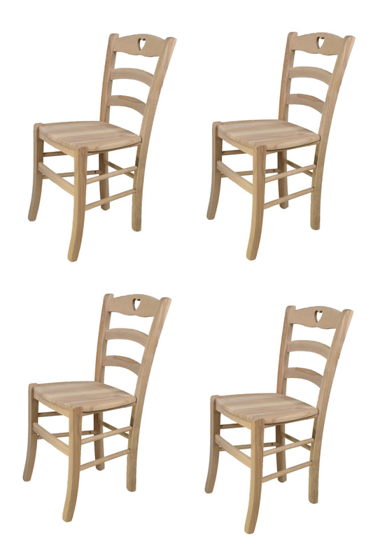 Tommychairs - Set 4 sillas de Cocina y Comedor Cuore, Estructura en Madera de Haya lijada, no tratada, 100% Natural y Asiento en Madera