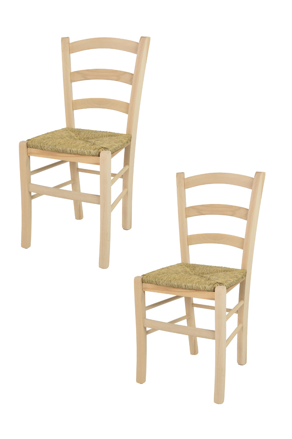 Tommychairs - Set 2 sillas de Cocina y Comedor Venice, Estructura en Madera de Haya lijada, no tratada, 100% Natural y Asiento en Paja