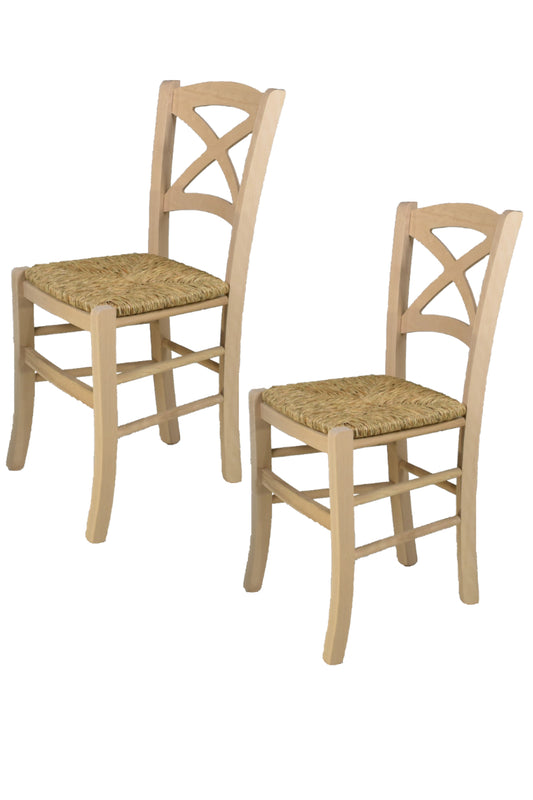 Tommychairs - Set 2 sillas de Cocina y Comedor Cross, Estructura en Madera de Haya lijada, no tratada, 100% Natural y Asiento en Paja