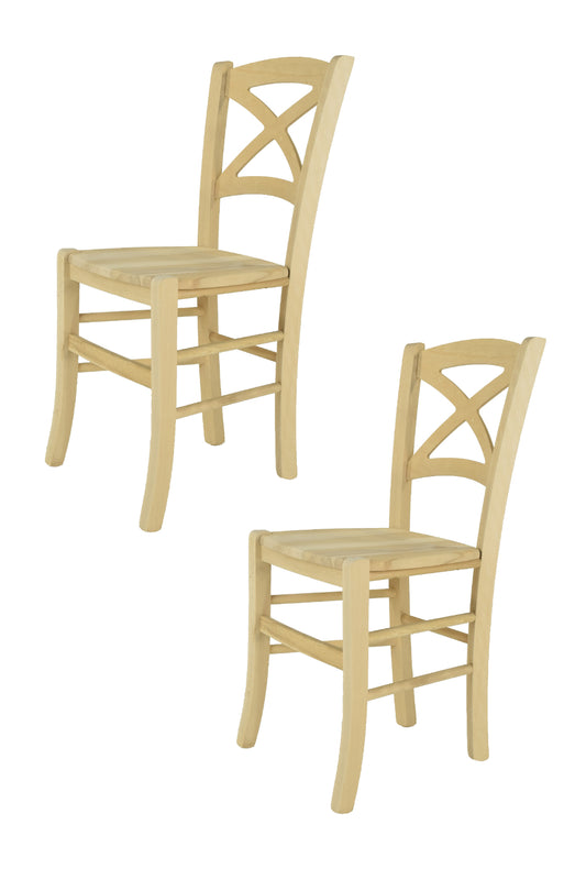 Tommychairs - Set 2 sillas de Cocina y Comedor Cross, estructura en madera de haya lijada, no tratada, 100% natural y asiento en madera