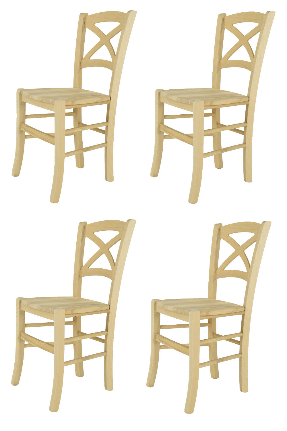 Tommychairs - Set 4 sillas de Cocina y Comedor Cross, Estructura en Madera de Haya lijada, no tratada, 100% Natural y Asiento en Madera