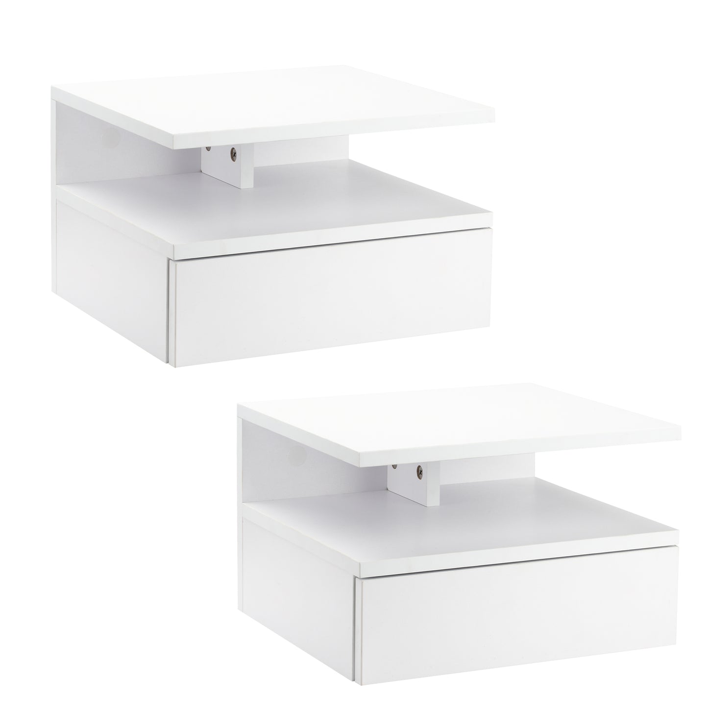 HOMCOM Set de 2 Mesitas de Noche Flotantes con 1 Cajón y Estante Abierto Diseño Moderno Montado en la Pared 35x32x22,5 cm Blanco