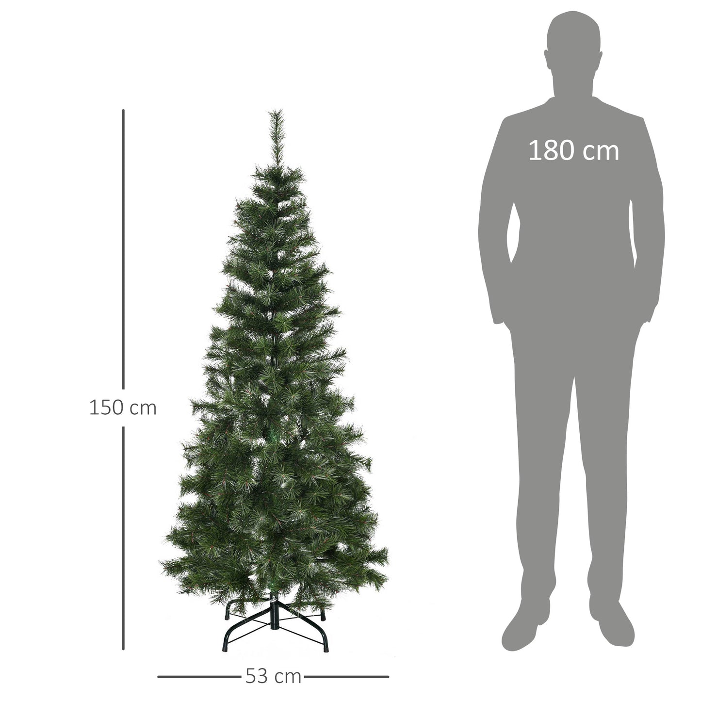 HOMCOM Árbol de Navidad Artificial 150 cm Ignífugo con 367 Ramas Hojas de PVC Apertura Automática Base Plegable y Soporte Metálico Decoración Navideña para Interiores Verde