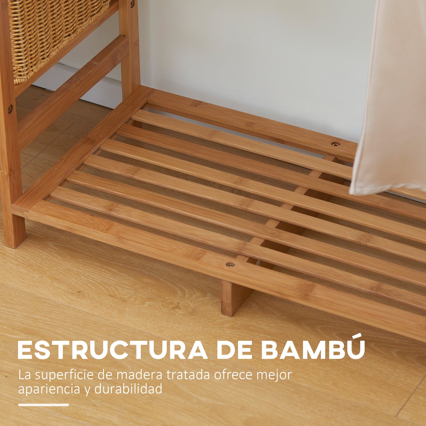 HOMCOM Perchero de Pie de Bambú Perchero para Ropa con Estante de Almacenamiento de 6 Niveles y Varilla Colgante para Salón Dormitorio Entrada 90x30x145 cm Natural