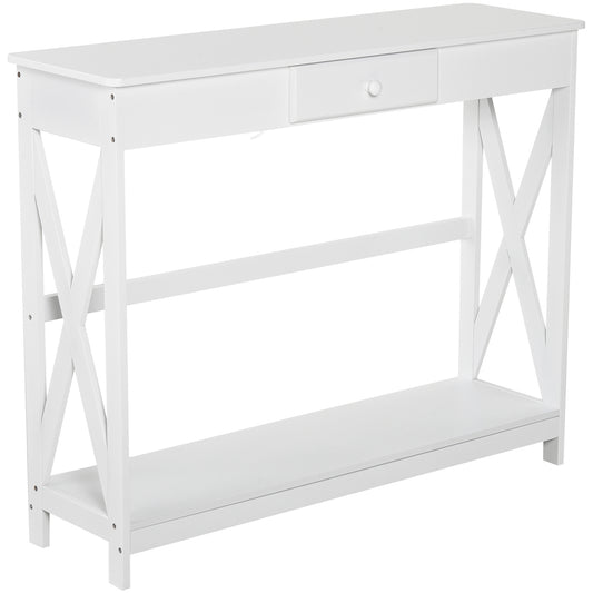 HOMCOM Mesa de Consola de Madera Mesa de Entrada con 1 Cajón y 1 Estante de Almacenaje para Pasillo Salón 100x30x81 cm Blanco