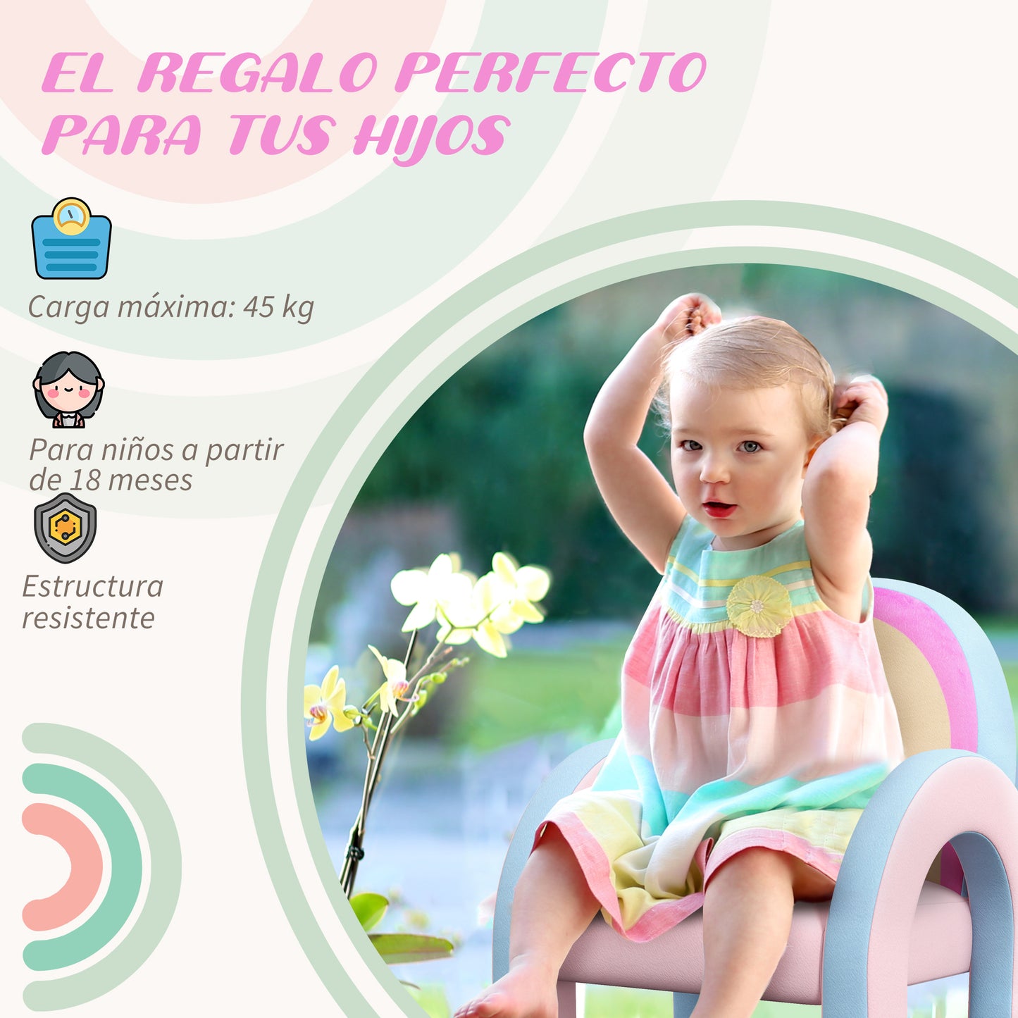 ZONEKIZ Sillón para Niños Pequeños en Forma de Arco Iris Mini Sofá Cómodo Sillón Infantil para Niños de 1,5-3 Años para Dormitorio Salón Carga 45 kg 43x41x51 cm Rosa