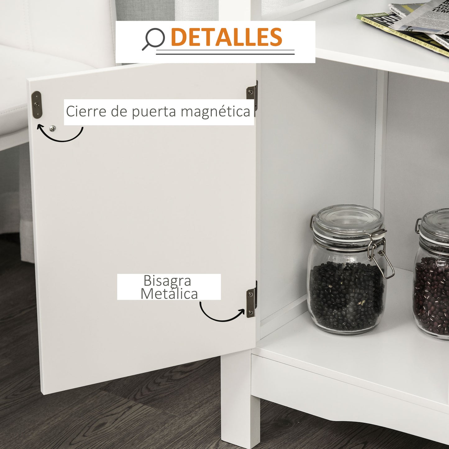 HOMCOM Aparador de Cocina Aparador de Comedor con 1 Cajón 1 Estante Abierto 2 Puertas y Botellero para 12 Botellas Armario de Almacenamiento para Salón 116,5x40x82,5 cm Blanco