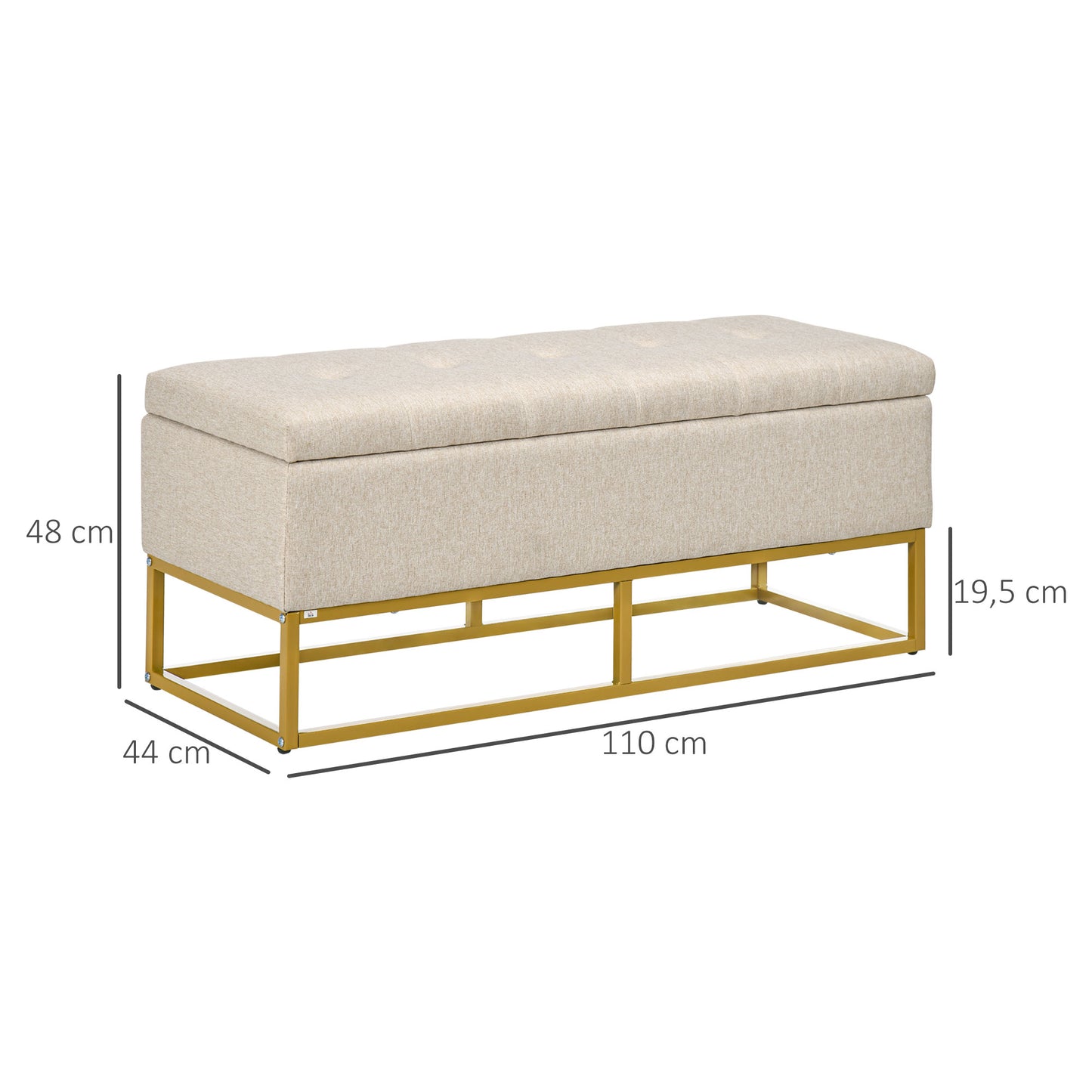 HOMCOM Baúl de Almacenaje para Dormitorio Puff de Almacenaje Tapizado de Lino Sintético con Tapa Abatible y Patas de Acero para Salón 110x44x48 cm Beige